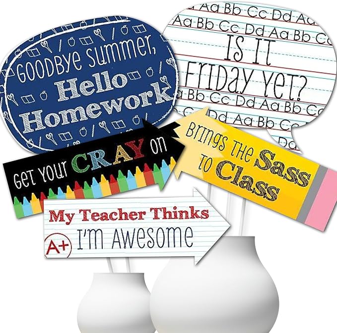 Big Dot of Happiness Funny Classic Back to School - First Day of School Decorations and Photo Booth Props Kit - 10 Piece