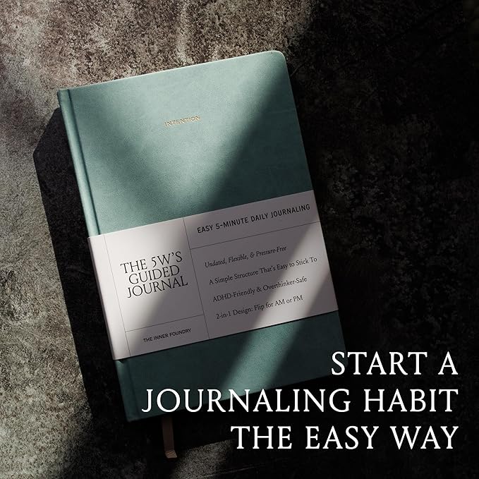 5 Minute Daily Guided Journal for Women | Low Pressure Self-Care and Wellness Journal with Prompts – 2 Sided AM & PM Entries and Brain Dump | Anxiety Relief Item & ADHD Friendly Gift - The 5W's Guided Journal