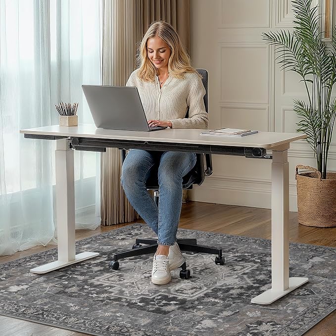 36"x60" Office Chair Mat for Hardwood Tile Floor, Under Desk Carpet Protector for Rolling Computer Chair Mat, Machine Washable Area Rug, Anti-Slip 1/5" Thick Low Pile Thin Vinyl Floor Mat, Black