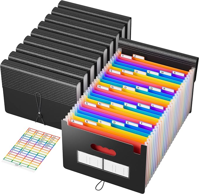 ABC life 10 Pack 26 Pockets Accordion File Organizer, Expanding File Folders, Portable Monthly Bill Receipt Organizer with Colorful A-Z Tabs, Desktop Folders Letter A4 Paper for Home Office