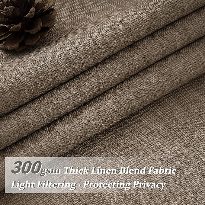 Extra Wide 70 Inch Natural Linen Blackout Bedroom Curtains 90 Inches Long 2 Panels Set, Memory Trained Pinch Pleated Thermal Curtain Room Darkening Soundproof Farmhouse Dual Layer Windows Drapes Burg