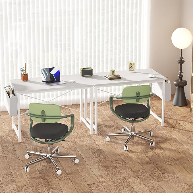OLIXIS Computer Desk, 44 Inch Home Office Desks for Small Spaces, Writing Craft Study Gaming Table for Bedroom, Modern Computer Workstation with Storage Bag and Headphone Hook, White