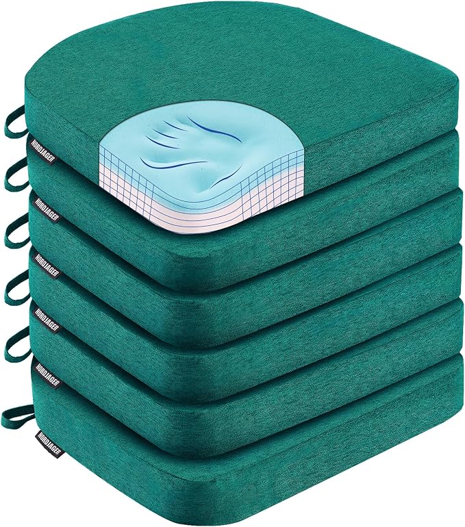 Nordjager Chair Cushions for Dining Chairs, 6 Pack Memory Foam Cushion | 2.5" Thick Chair Cushion; Waterproo Surface with 17" x 16" Size for Kitchen & Dining Chairs, Secure Ties and Washable Cover.