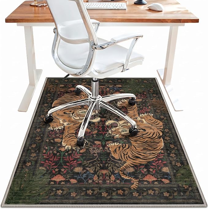 36"x48" Office Chair Mat for Hardwood Tile Floor, Under Desk Carpet Protector for Rolling Computer Chair Mat, Machine Washable Area Rug, Anti-Slip 1/5" Thick Low Pile Thin Floor Mat, Midnight Green