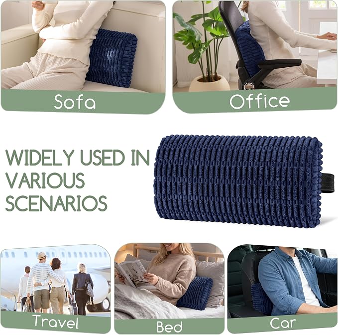 Lumbar Support Pillow for Recliner Chair/Office Chair/Couch, Memory Foam Back Support Cushion with Adjustable Strap, Recliner Cushions for Lower Back Pain Relief, Sleeping, Washable Cover, Navy