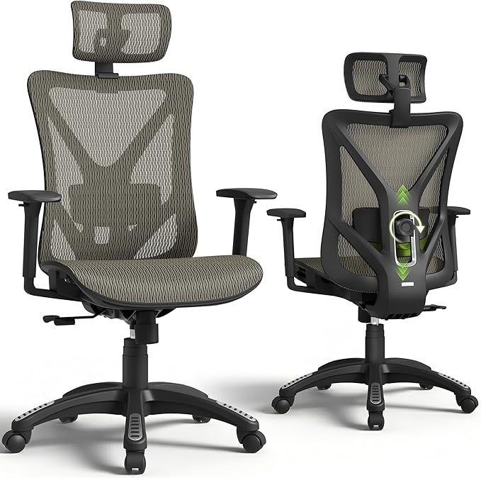 ELABEST T23 Ergonomic Mesh Office Chair, High Back Computer Desk Chair, Breathable AirMesh with Dual-Move Lumbar Support, 3D Armrests & Headrest, Tilt Lock, Big and Tall for Home Office (Mocha)