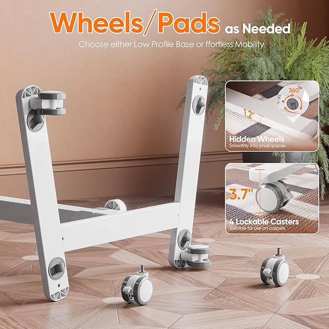 Monomi Mobile Folding Desk 25.6 Inch, Small Sit-Stand Height Adjustable Rolling Laptop Desk, Space-Saving Portable Desk with Wheels for Home Office Craft & Study, White