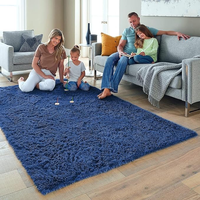 Ophanie 5x8 Blue Rugs for Living Room,Kids Rug,Playroom Navy Area Rugs for Boys Girls Teen Decor,Fluffy Fuzzy Soft Plush Shaggy Bedside Floor Bedroom Carpet for Teen with Over 99 pcs Pile fibers