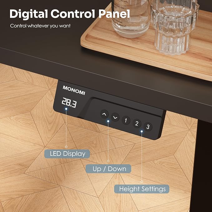 Monomi Small Electric Standing Desk, 35" x 20" Whole Piece Height Adjustable with Memory Controller, Sit to Stand Desk Workstation for Home Office, Black