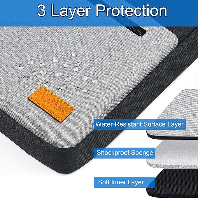 Laptop Case, 15.6 Inch Laptop Briefcase Sleeve Shockproof Protective Water Resistant Computer Carrying Bag Compatible with 15.6 inch HP, Dell, Acer, Asus, Lenovo, Notebook, Black Grey