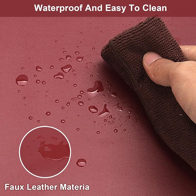 Leather Desk Mat,1.8mm Thick,15.75x23.6 Inch Desk Cover,Nightstand Cover,Night Stand Cover for Top,Night Stand Cover,Side Table Cover,Night Stand Mat(Black+Wine Red,15.75x23.6)