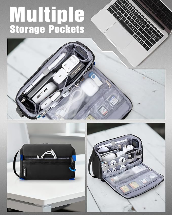 Smasrob Electronics Organizer Travel Case, Tech Bag Charger Pouch, Black | Water Resistant, Elastic Bands, for Cord, Cable, SIM Cards, Phone, Airpods