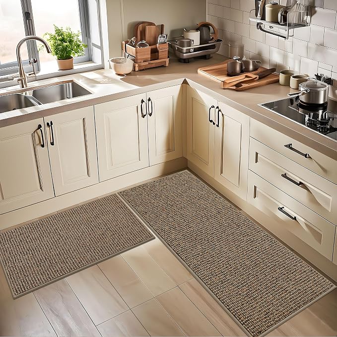 BEQHAUSE Kitchen Runner Rugs 32"x72", Non-Slip Kitchen Mats for Floor, Super Absorbent and Stain Resistant Kitchen Rug, Machine Washable Rugs for Kitchen, Hallway, Laundry & Sink, Taupe