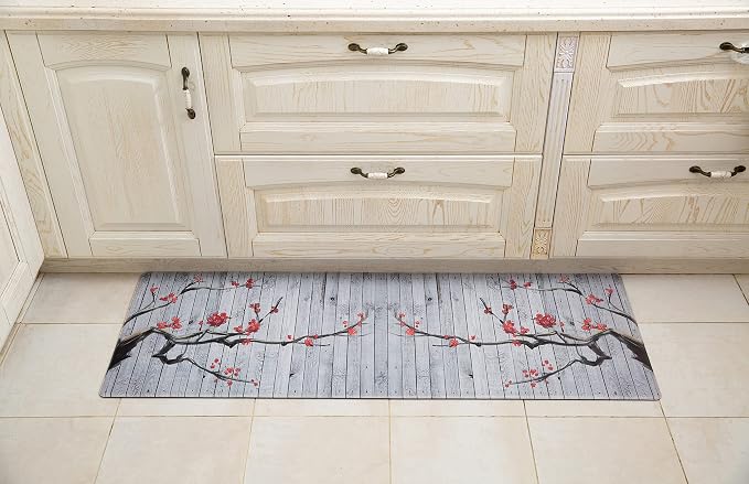 J&V TEXTILES Premium Kitchen Mat, Waterproof Anti Fatigue Kitchen Rug, Cushioned Non-Slip Textilene Surface Kitchen Floor Mat for Home, Office, Indoor, 20"x55" (Blossom)