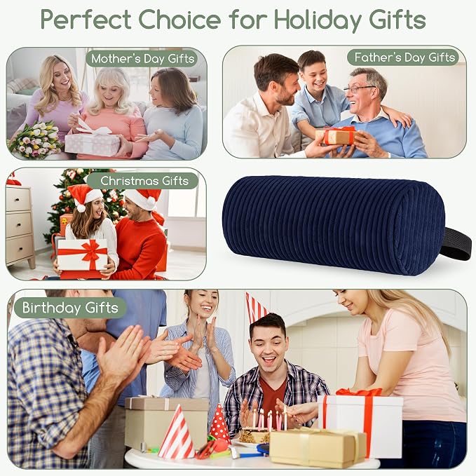 HIGOGOGO Lumbar Roll Lumbar Support Pillow for Office Chairs, Cars, and Gaming Chairs, Back Cushion with Washable Cover & Adjustable Strap to Relieve Back Pain and Improve Posture, 15"x6"x5", Navy