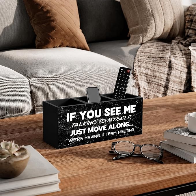 Funny Office Pen Holder for Desk, If You See Me Talking to Myself Team Meeting Black and White Pencil Organizer Wooden Box Sign for Office Workplace Home Decoration