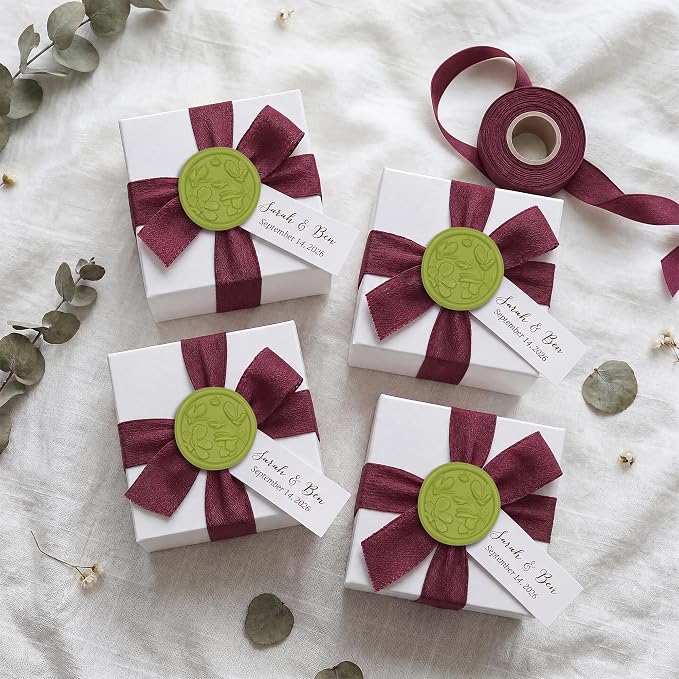 UNIQOOO Wax Seal Stickers - 3D Magnolia Wedding Invitation Envelope Botanical Seal Stickers, 50 Pcs Self- Adhesive Chartreuse Green Stickers, Perfect for Invitation, Christmas, Gift Wrapping, Party