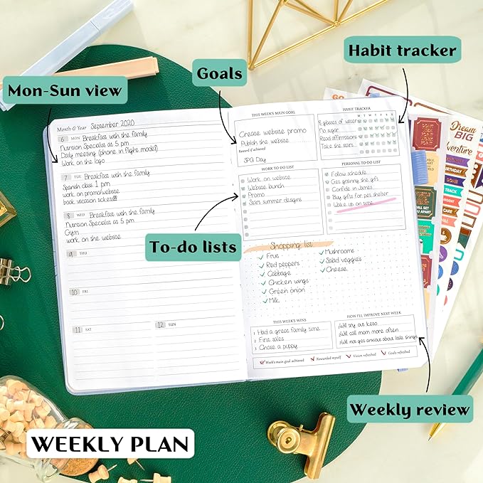 Legend Undated Weekly Planner – Goal Planner Journal & Organizer Notebook – Agenda Book with Monthly Calendar & To-Do List, A5 (Periwinkle, Gold)