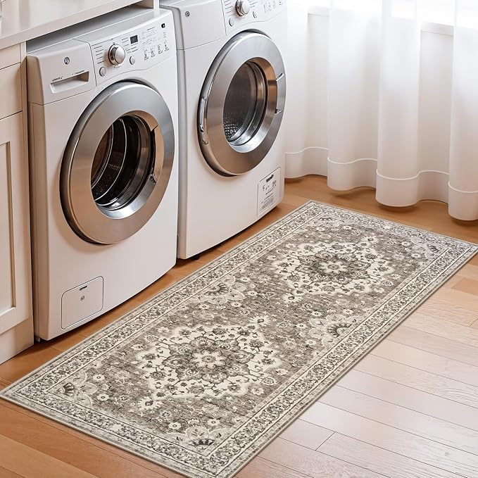 TOPRUUG 2x4 Oriental Entry Rug - Washable Area Rugs for Kitchen Bathroom Non-Slip Ultra-Thin Indoor Door Mat Indoor Entrance - Stain Resistant Small Throw Carpet (Beige, 2X4)