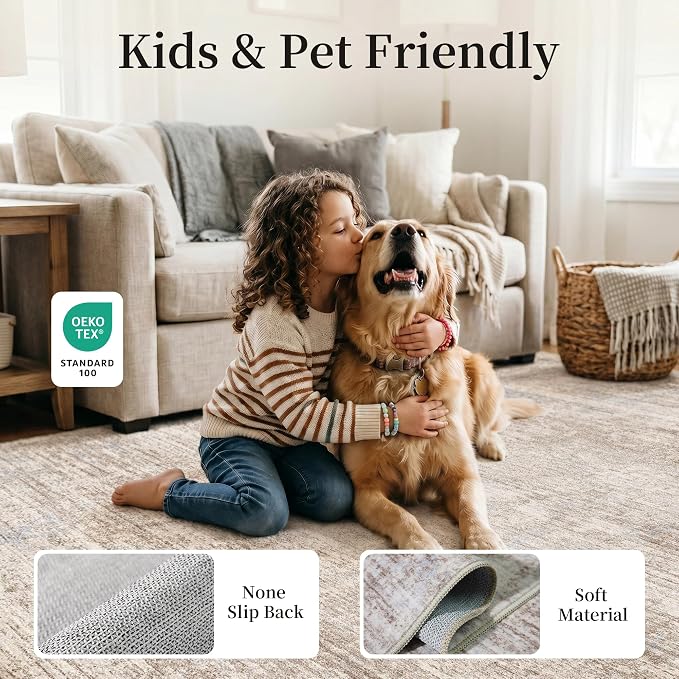 Washable 2x10 Hallway Runner Rug: Non Slip Kitchen Rug Runner Stain Resistance Low Pile Modern Abstract Floor Carpet for Entryway Laundry Livingroom (Ivory Beige Distressed,2x10)