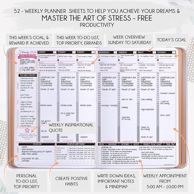 Deluxe 2026 Planner Weekly and Monthly | Law of Attraction Planner with Productivity App | 12-Month for Productivity, Gratitude & Goal Setting | Includes Foldable Vision Board, Gift Box & Stickers