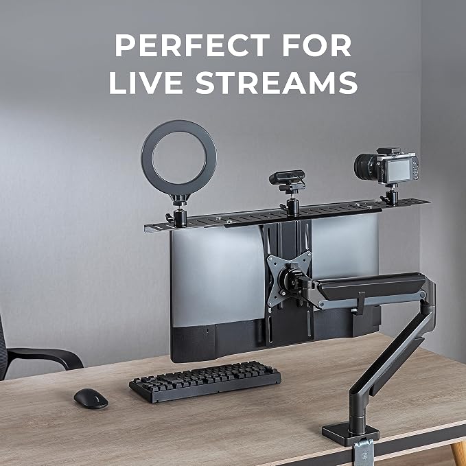 HumanCentric DSLR Monitor Mount Extra Large, Desk Camera Mounting, Light Webcam, Microphone Shelf for Monitor VESA Arm, Replace Clamp Tripods, 100x100mm Patterns, Aluminum, Hardware Included