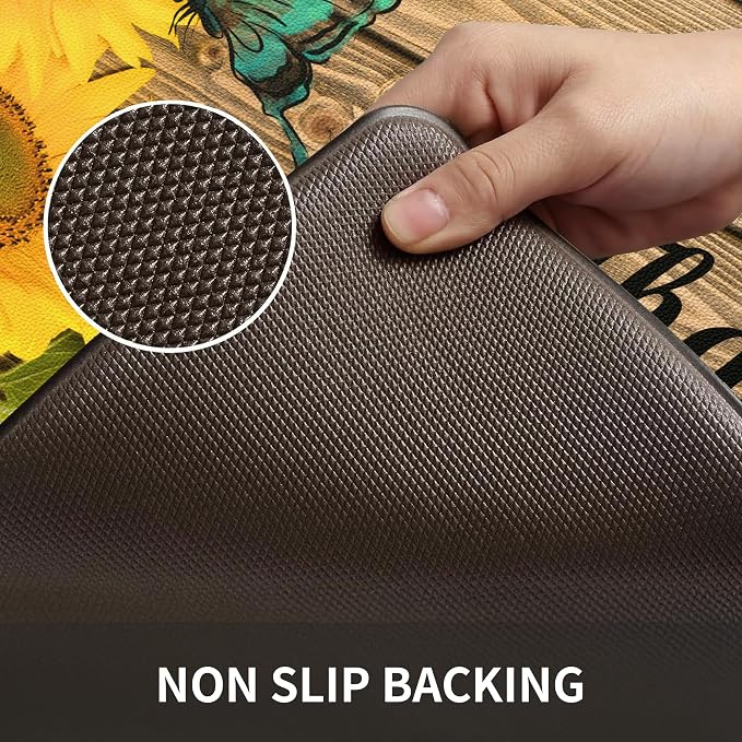 Farmhouse Sunflower Kitchen Decor Mat, Cushioned Anti Fatigue | Farmhouse Kitchen Decor,Cushioned Comfort,Non-Slip Backing,Waterproof Surface,Easy Clean,Kitchen Sink,Laundry
