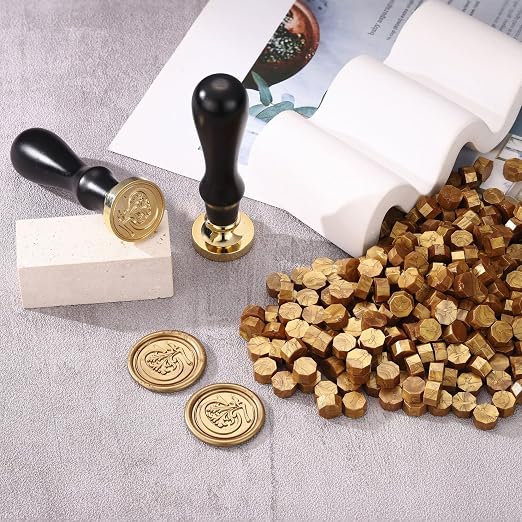 Yoption Traditional Initial Alphabet Wax Seal Stamp with 120 Antique Gold Wax Seal Beads Kit for Wedding Engagement Party Invitation Envelope Christmas Gift Wrap - Letter C