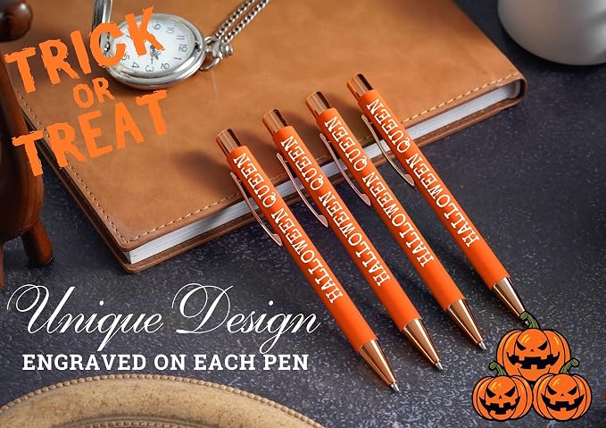 InnoBeta Halloween Gifts for Women Hostess Adult, Ballpoint Pen Set of 4 for Party Supplies, Decorations, Halloween Queen