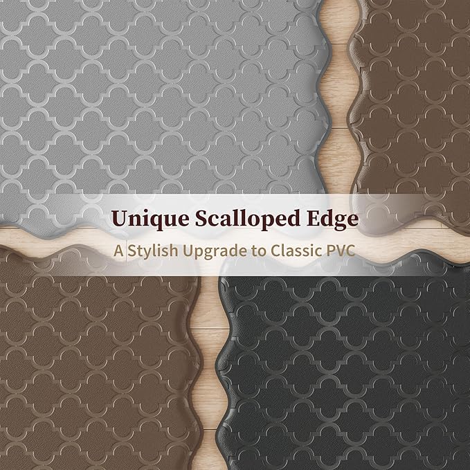 Arenarug Upgrade Scalloped Embossed Kitchen Mats for Floor 2PCS Cushioned Anti Fatigue Waterproof Foam Kitchen Rugs Non Slip Washable Comfort Standing Mat for Office Sink Laundry, Brown