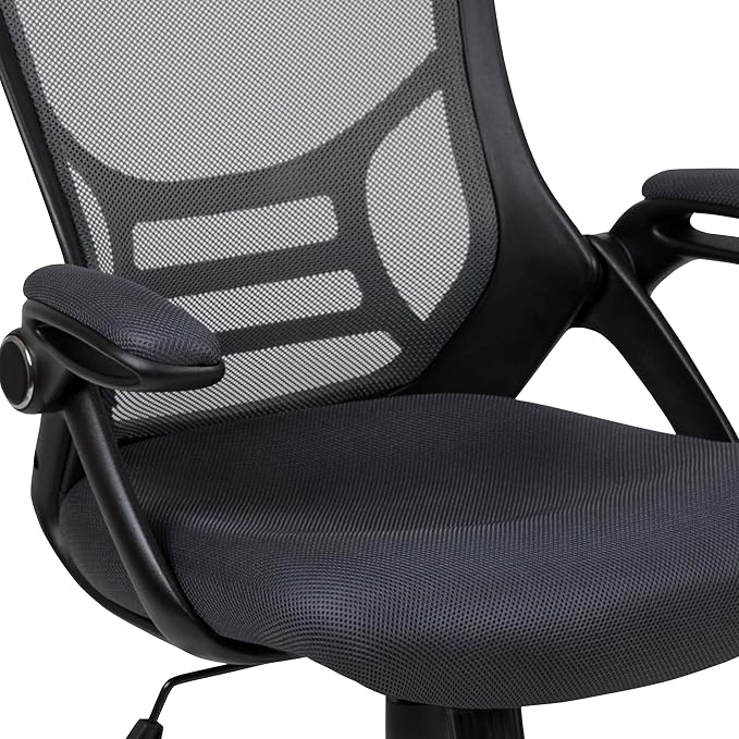 Flash Furniture Porter High-Back Swivel Office Chair with Adjustable Lumbar Support and Seat Height, Ergonomic Mesh Desk Chair with Flip-Up Armrests, Black