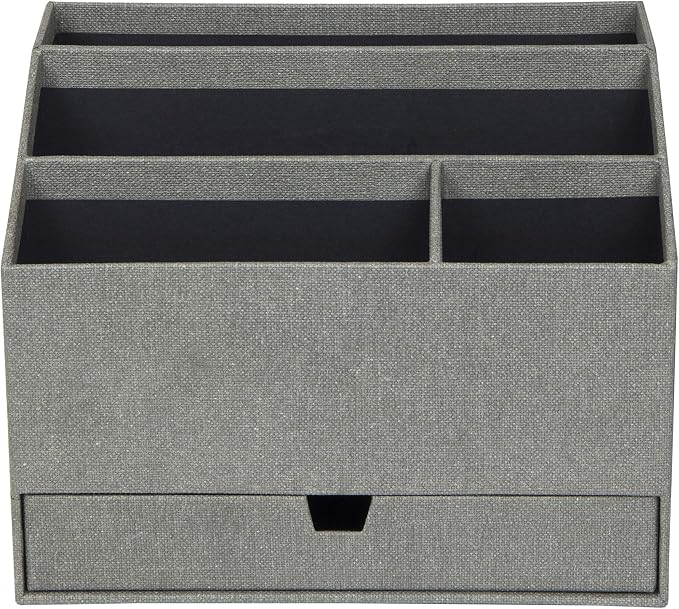 Bigso Greta Desktop Organizer - Durable Office Desk Organizer for Office Supplies and Accessories - 4 Compartments and Drawer for Customized Organizing - 9.4in x 6.2in x 7.2in - Grey