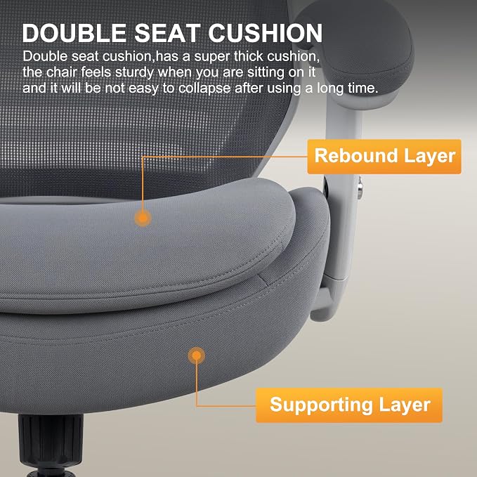 400lbs Office Drafting Chair Wide Dual Seat Cushion Height Adjustable Armrest for High Standing Desk with Lumbar Support and Enlarged Adjustable Footrest (Light Gray Frame Light Gray Fabric)