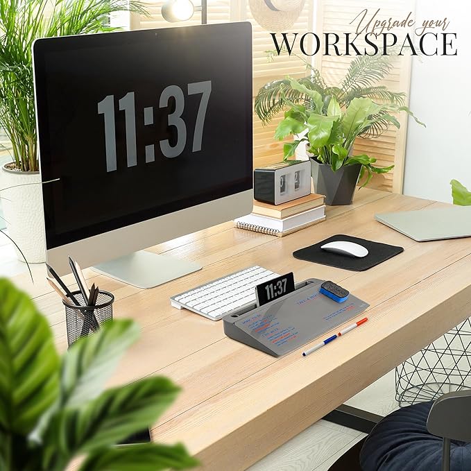 Birch Small Desktop Whiteboard – Glass Dry Erase Board Desk Pad Keyboard Stand with Storage Compartment, Adjustable Dividers, 3 Markers & Marker Holder – Perfect for Office, Home, & School (Charcoal)