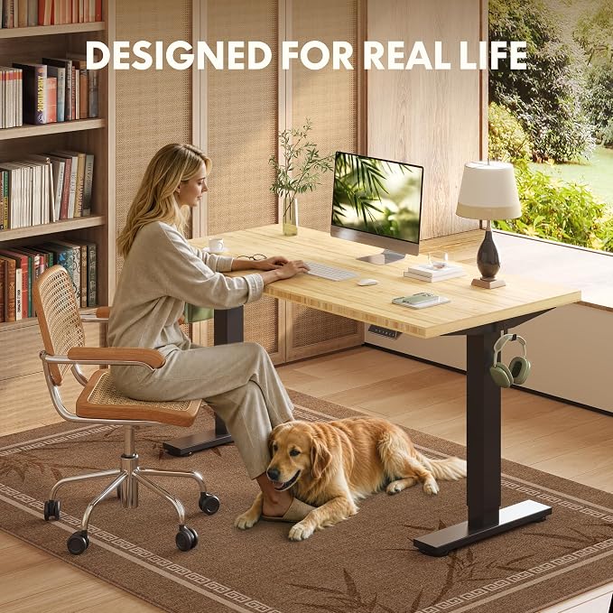 FLEXISPOT 60" x 30" Solid Bamboo Standing Desk, Black Frame | Real Bamboo Desktop with Natural Grain, Durable & Sustainable, 176 LBS Capacity, Home Office and Multi-Monitor Setups