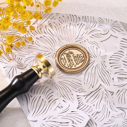 Yoption Traditional Initial Alphabet Wax Seal Stamp with 120 Antique Gold Wax Seal Beads Kit for Wedding Engagement Party Invitation Envelope Christmas Gift Wrap - Letter W