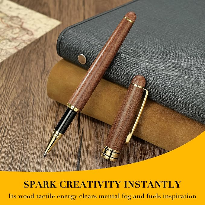 BEILUNER Luxury Wood Ballpoint Pen Writing Set,Walnut-Elegant Fancy Nice Gift Pen Set for Signature Executive Premium Office Fancy Nice Supplies - Gift Boxed with Extra Refills (Black)