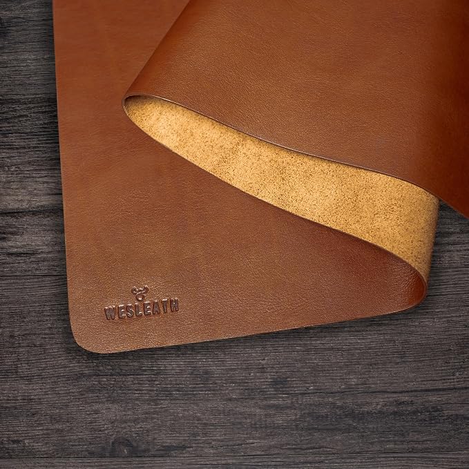 Premium Leather Desk Mat, Full Grain Leather Desk Pad Protector & Desk Blotter, Waterproof Non-Slip Writing Surface for Keyboard, Mouse & Laptop, Desk Pad for Home & Office (Tobacco, Medium)