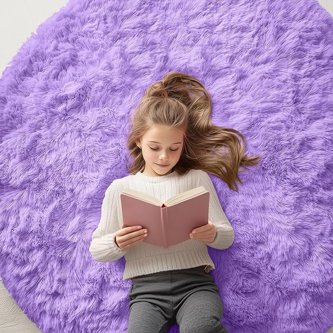 OLANLY Purple Round Rugs for Bedroom - Machine Washable, 5 ft Circle Area Rugs for Living Room, Soft and Fluffy Shaggy Carpet for Teen Girls and Boys, Nursery Rooms, Dorms, Home Decor Aesthetic