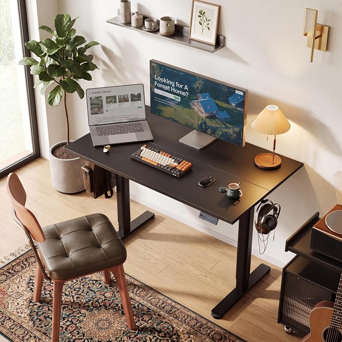 Claiks Electric Standing Desk, Adjustable Height Stand up Desk, 40x24 Inches Sit Stand Home Office Desk with Splice Board, Black Frame/Deep Black Top