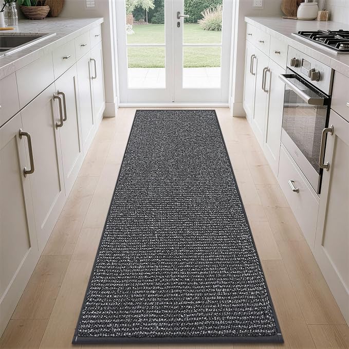 BEQHAUSE Kitchen Runner Rugs 32"x84", Non-Slip Kitchen Mats for Floor, Super Absorbent and Stain Resistant Kitchen Rug, Machine Washable Rugs for Kitchen, Hallway, Laundry & Sink, Charcoal