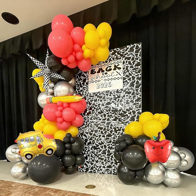 151Pcs Back to School Balloon Arch Garland Kit, School Bus, Pencil, Apple, Explosion Star Foil Balloons for Classroom Decoration, Kindergarten Party Backdrop, Back to School Event Supplies