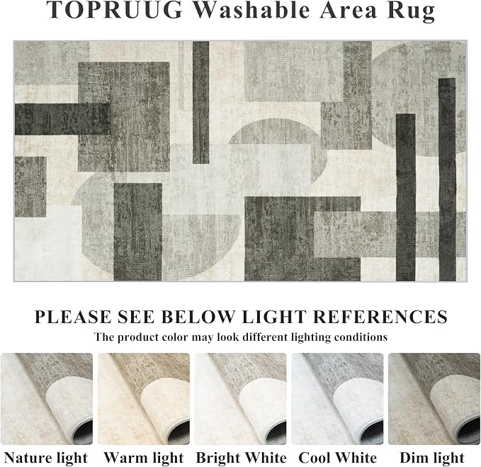 4x5 Washable Entryway Office Rug: Mid Century Modern Area Rugs Geometric Non Slip Soft Low Pile Indoor Carpet for Living Room Bedroom Kitchen Bathroom Entrance (Beige/Olive Green/Gray, 4X5)
