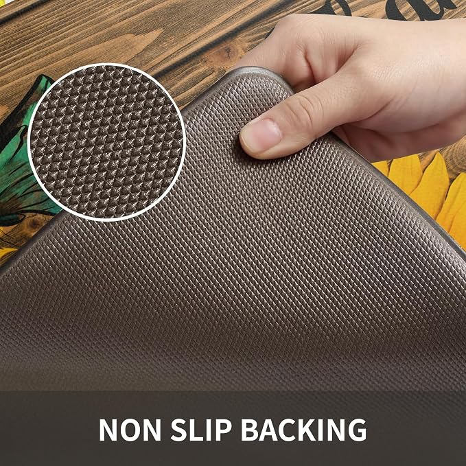MAYHMYO Sunflower Kitchen Decor Mat Set, 2PC Kitchen Mats, Anti Fatigue | Sunflower Pattern,Cushioned comfort,Non-slip backing,Soft Underfoot,Easy to clean,Water-resistant,Kitchen,Laundry