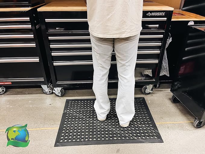 Envelor 2 Pack Anti Fatigue Mats for Kitchen Floor, Rubber Bar Mats, Non Slip Commercial Floor Mat with Drainage Holes, Indoor Outdoor Rubber Mat for Restaurant, Garage, Entryway 24 x 36 in