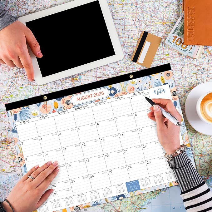 Coboll Desk Calendar 2026-2027 for Office & Home, Thick Paper, Jul 2026-Dec. 2027, Corner Protectors, Ruled Blocks, To-Do Notes, Monthly Desktop Desk/Wall Planner, Large Month View - Green, 12 x 17