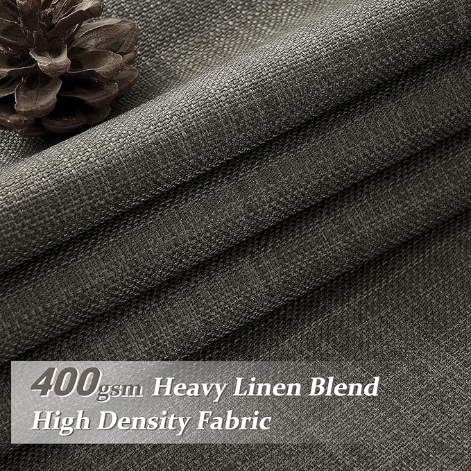 Dark Grey Double Layer Thick Linen Floor Length Curtains 102 Inches Long for Bedroom, Blackout Memory Trained Pinch Pleated Soundproof Insulated Textured Windows Drapes for Office Burg 2 Panels Set