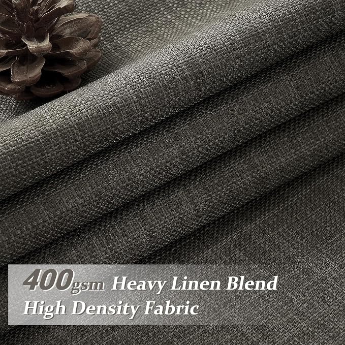 Pinch Pleated Blackout Curtains 90 Inches Long for Bedroom 2 Panel Set, Memory Trained Dark Grey Two Layer Thick Linen Sound Dampening Thermal Rustic Windows Curtain for Living Room Darkening Drapes