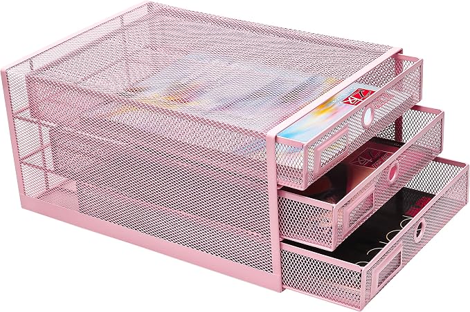 EXERZ Paper Sorter 3 Drawer Wire Mesh A4 / Desk Multifunctional Desk Organiser/Multi-Layer Letter Tray - for Documents, Magazines, Notebooks and Letter