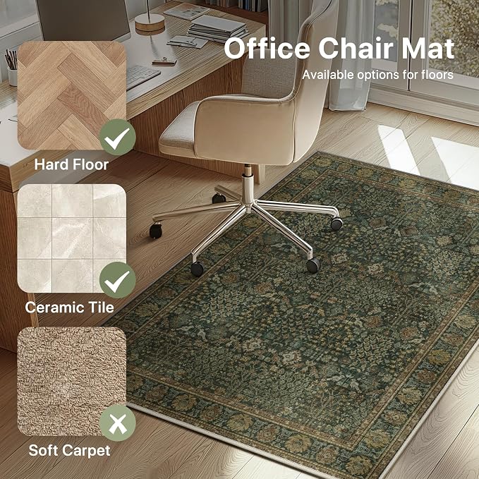 36"x60" Office Chair Mat for Hardwood Tile Floor, Under Desk Carpet Protector for Rolling Computer Chair Mat, Machine Washable Area Rug, Anti-Slip 1/5" Thick Low Pile Thin Vinyl Floor Mat, Dark Brown